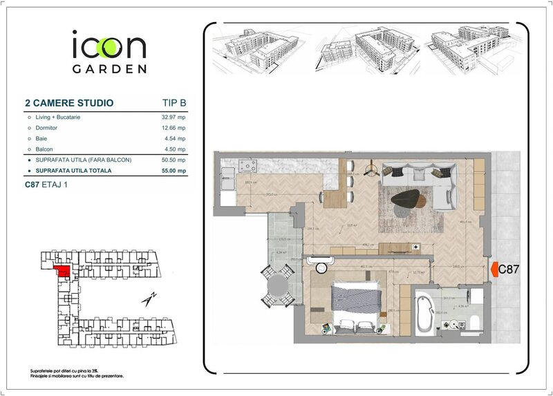 Piata Unirii, apartament 2 camere, ansamblul ICON Garden,